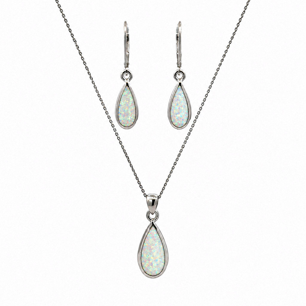 Stříbrná souprava s bílým opálem